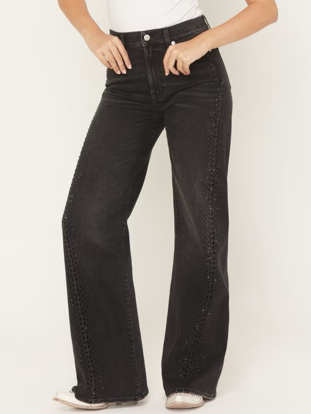 New 7 For All Mankind Twisted Lotta Bottomline Crystals Embellished Flare Jeans